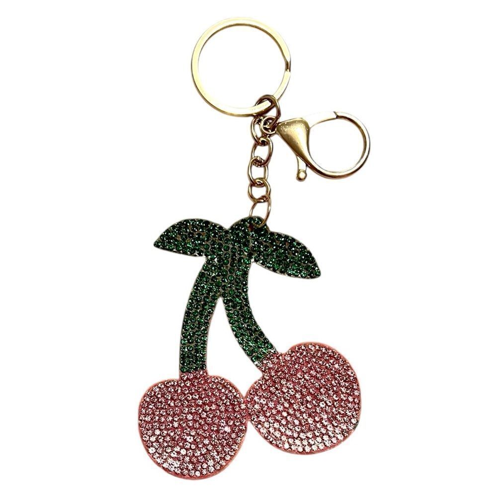 Large Sparkling Cherry Gold Tone Keychain Bag Charm